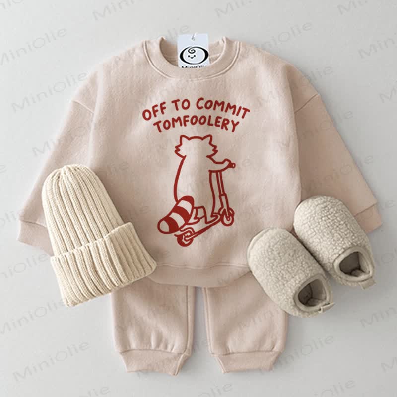 OFF TO COMMIT TOMFOOLERY Baby Beige Sweatshirt 2-piece Set - Beige - 2-3T - image 1