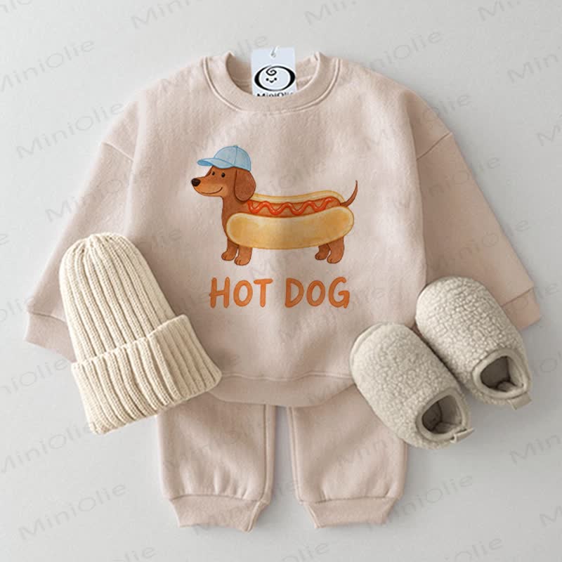 HOT DOG Baby Beige Sweatshirt 2-piece Set - Beige - 2-3T - image 1