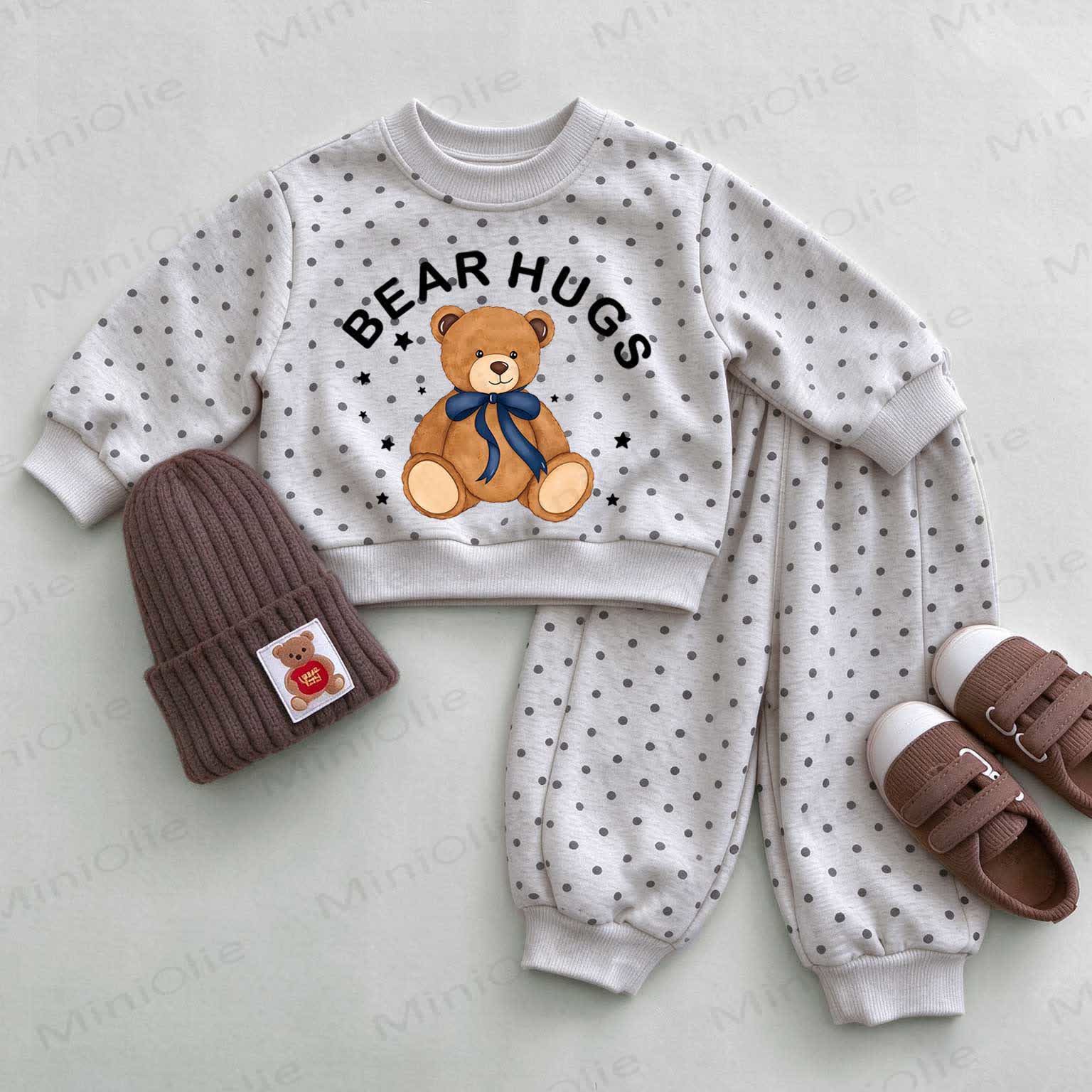 BEAR HUGS Baby Light Gray Polka Dot Sweatshirt Set - Light Gray - 2-3T - image 1