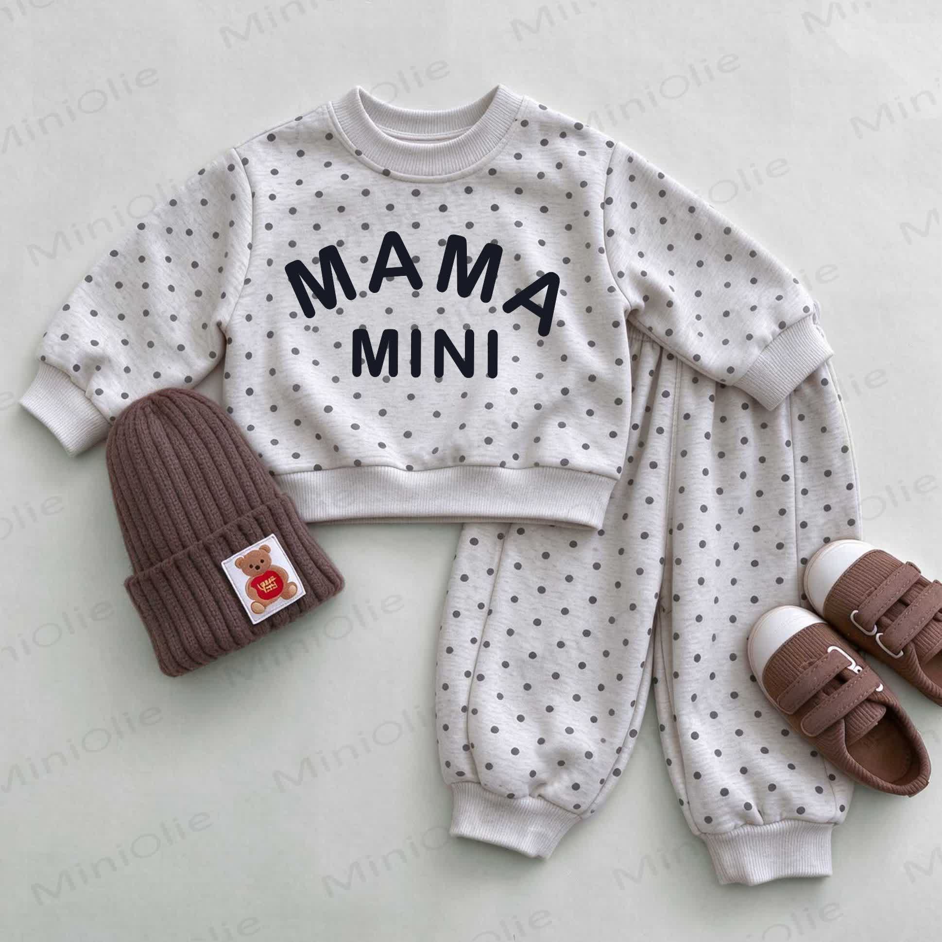 MAMA MINI Baby Light Gray Polka Dot Sweatshirt Set - Light Gray - 2-3T - image 1
