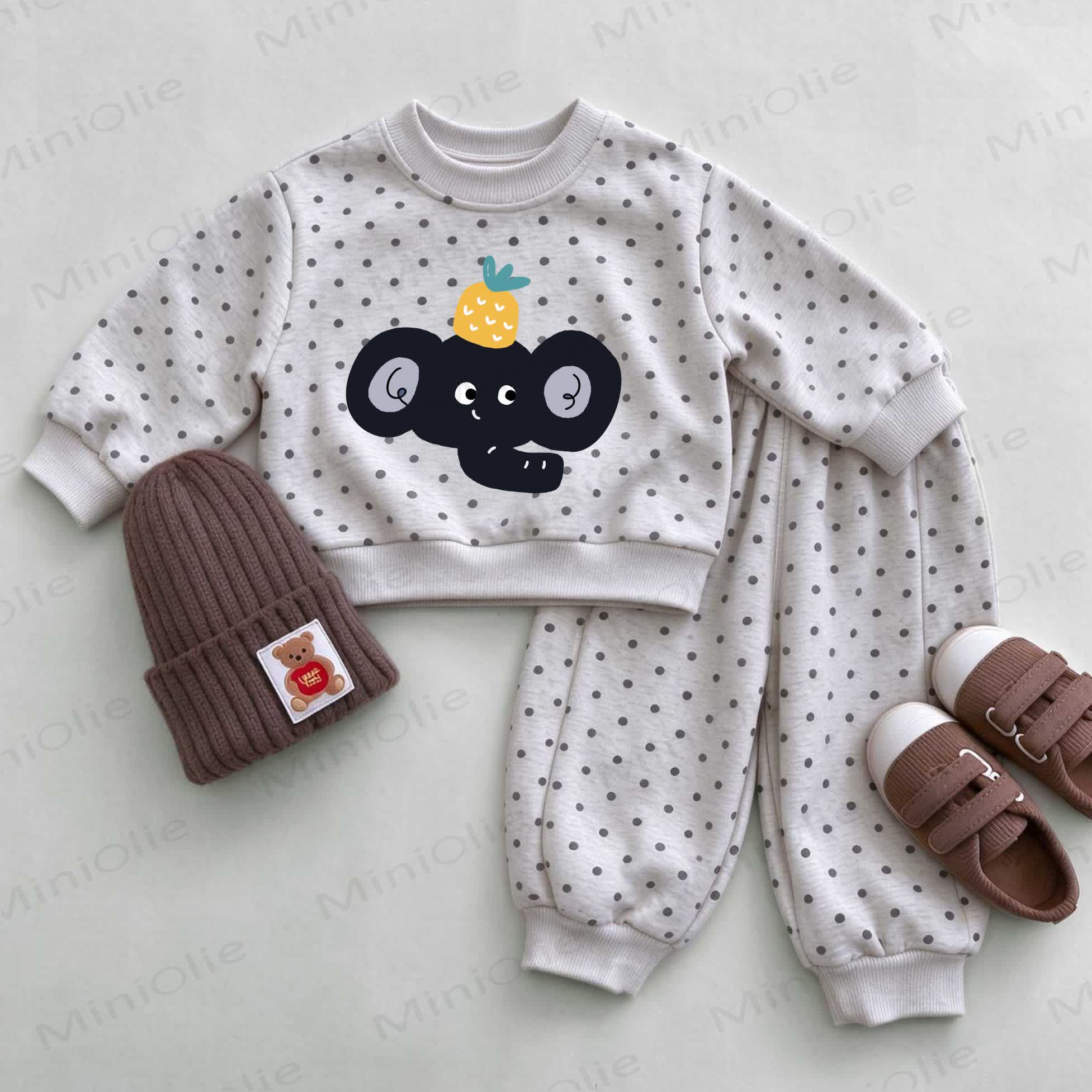 Baby Pineapple Elephant Light Gray Polka Dot Sweatshirt Set - Light Gray - 2-3T - image 1