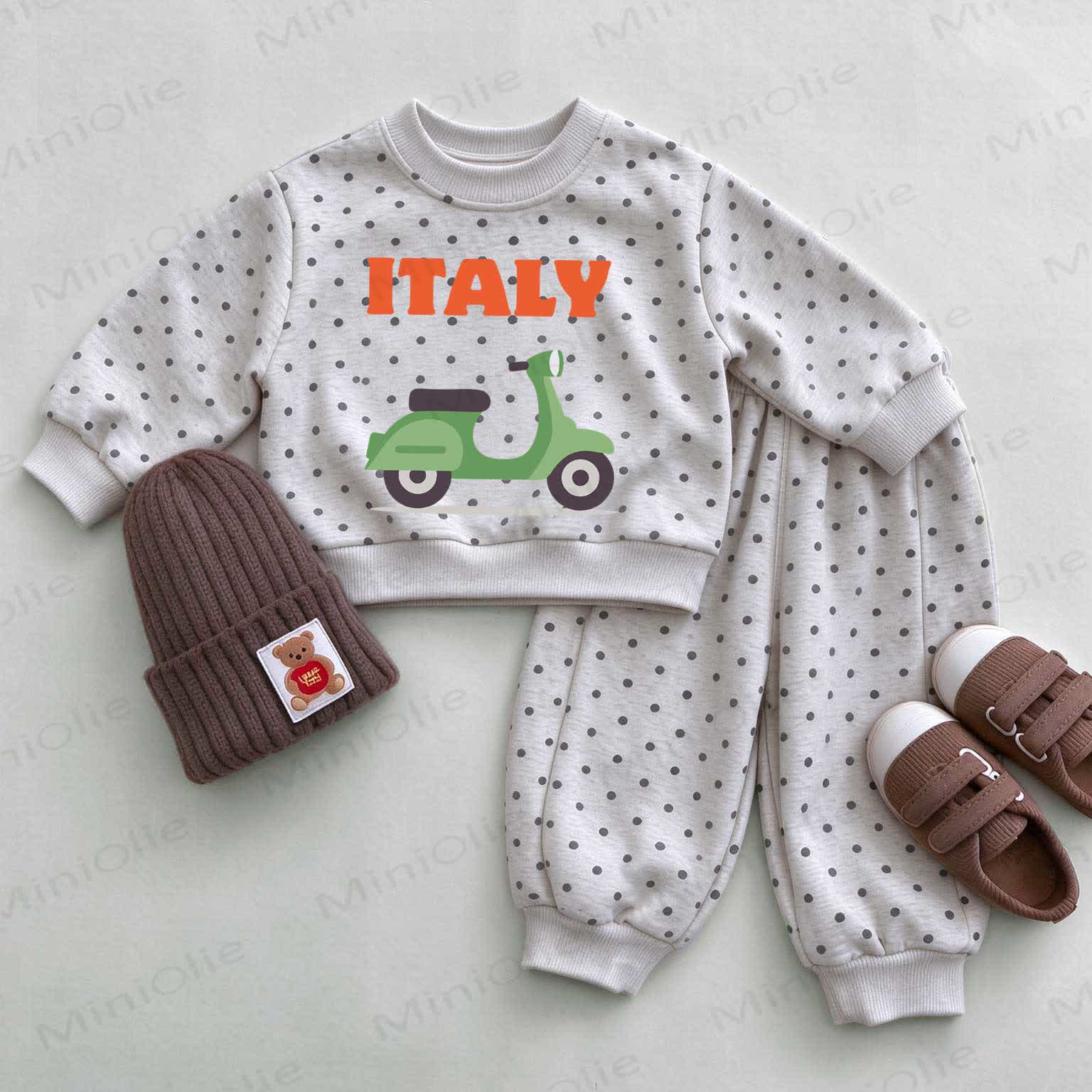 ITALY Baby Motorcycle Light Gray Polka Dot Sweatshirt Set - Light Gray - 2-3T - image 1
