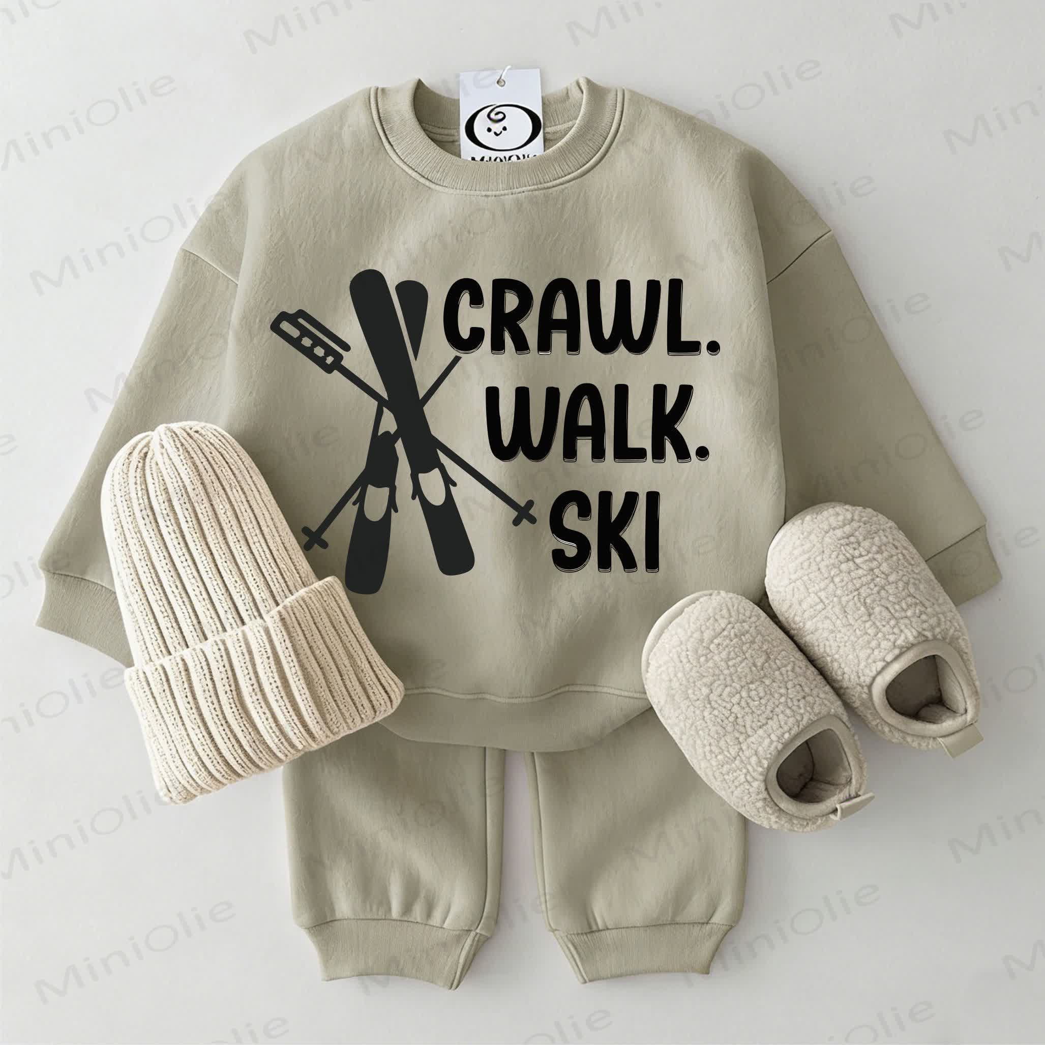 CRAWL. WALK.SKI Baby Sweatshirt 2-piece Grey Green Set - Grey Green - 2-3T - image 1