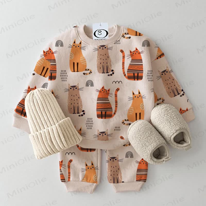 Baby Toddler Cat Print Beige 2-piece Set - Beige - 3-5T - image 1