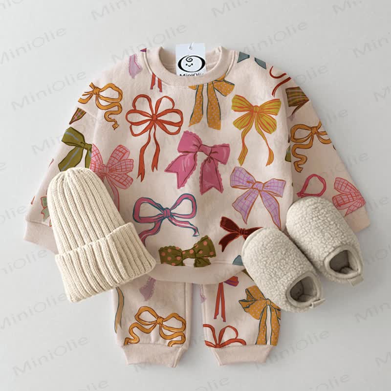 Baby Toddler Colorful Bow Beige 2-piece Set - Beige - 3-5T - image 1