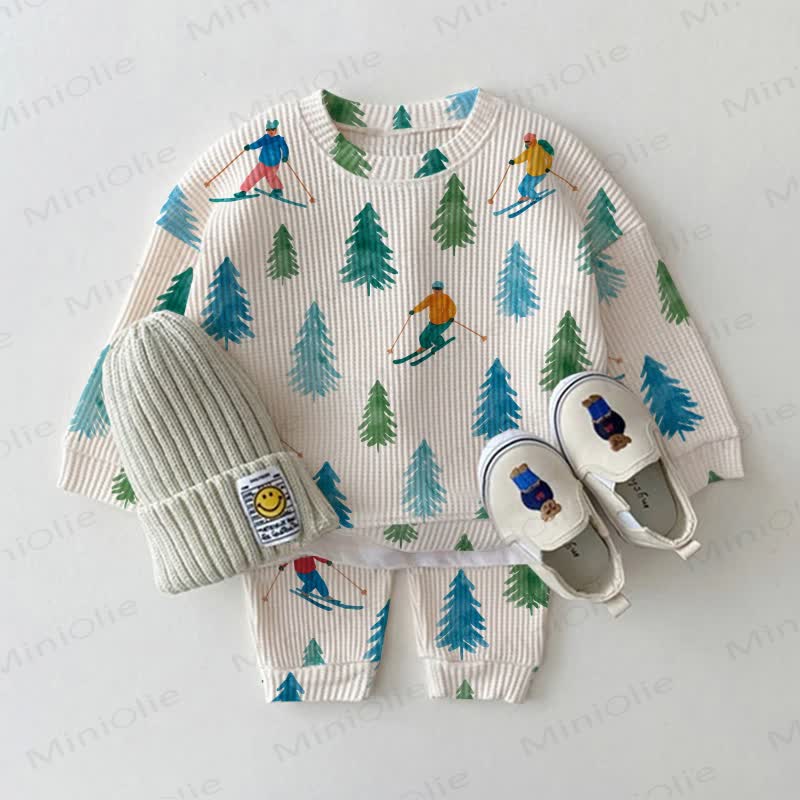 Baby White Skiing Waffle 2-piece Set - White - 2-3T - image 1