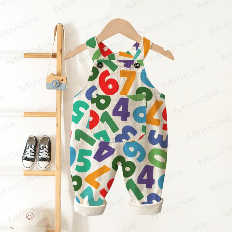 Baby Toddler Number Print Pocket Overalls - Beige - 3-5T - image 1