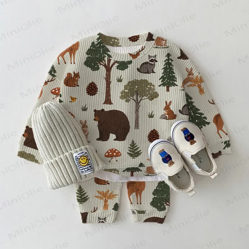 Baby White Forest Animal Waffle 2-piece Set - White - 2-3T - image 1