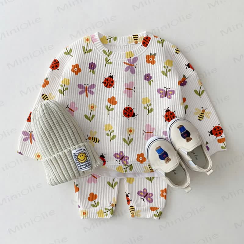 Baby White Flower and Animal Waffle 2-piece Set - White - 2-3T - image 1