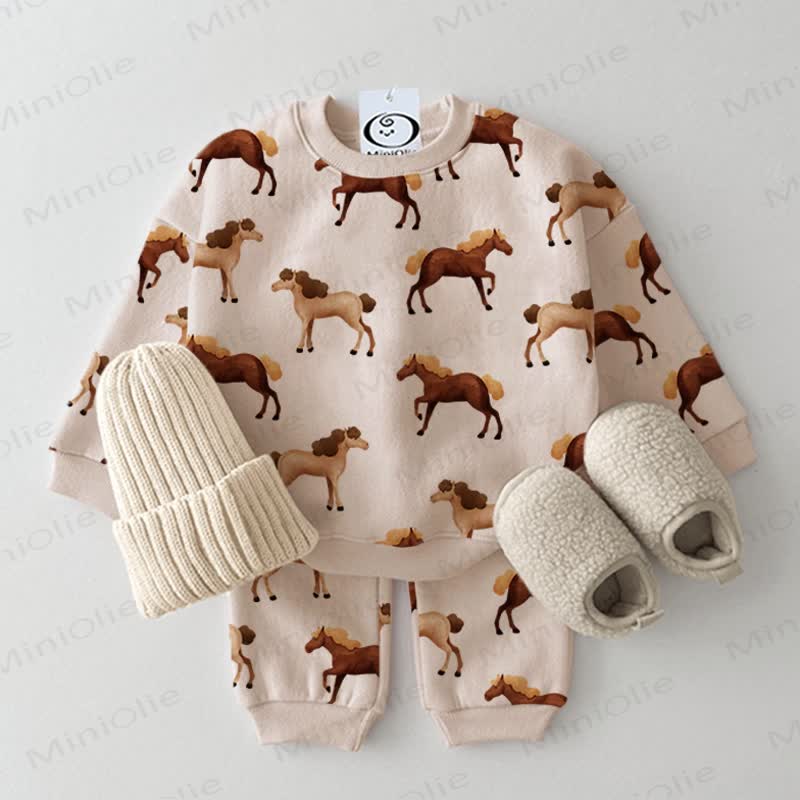 Baby Toddler Horse Beige 2-piece Set - Beige - 3-5T - image 1