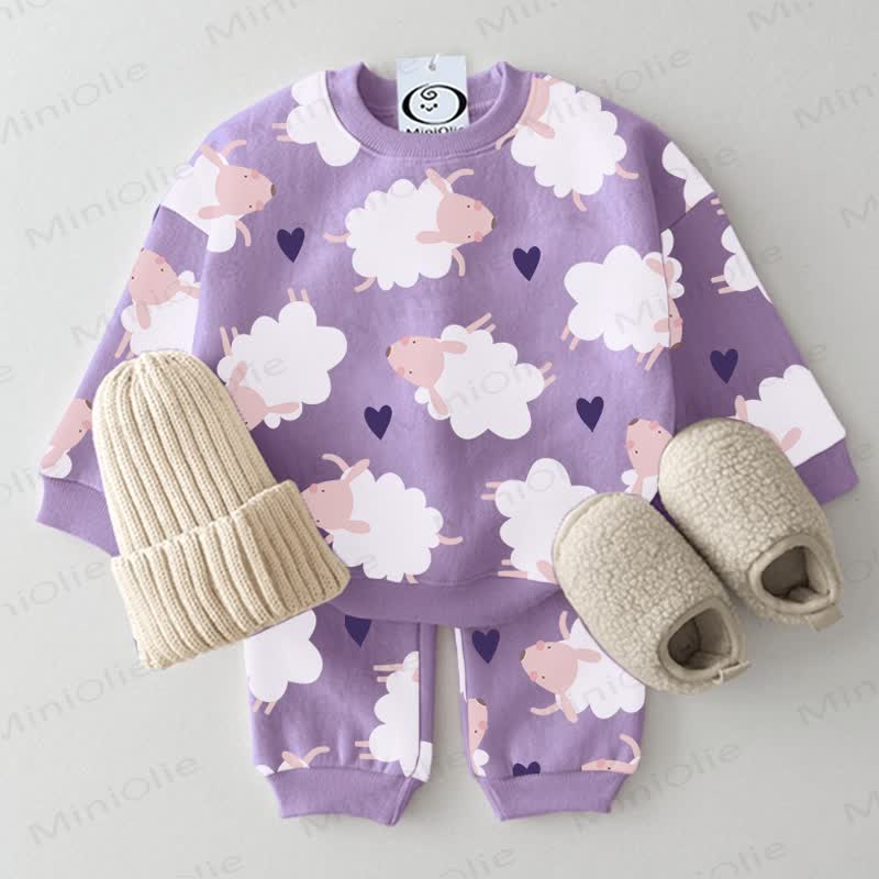 Baby Toddler Sheep Print Purple 2-piece Set - Purple - 3-5T - image 1