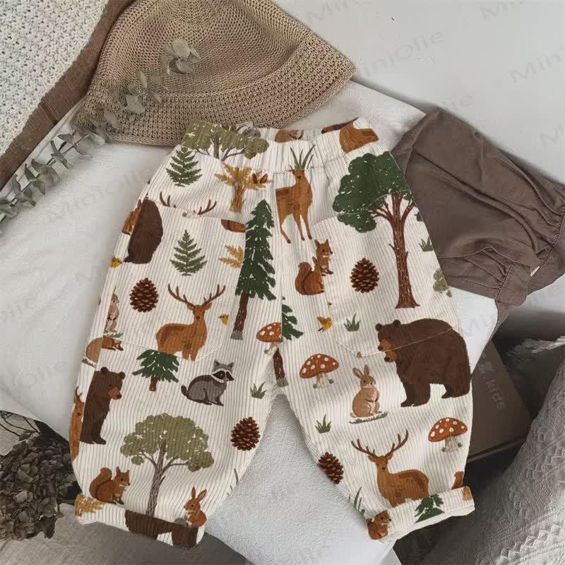 Baby Toddler Forest Animal Beige Corduroy Pants - Beige - 3-5T - image 1