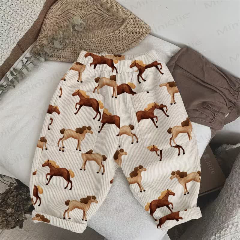 Baby Toddler Horse Beige Corduroy Pants - Beige - 3-5T - image 1
