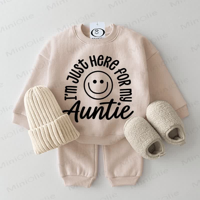 I'M JUST HERE FOR MY AUNTIE Baby Beige Sweatshirt 2-piece Set - Beige - 2-3T - image 1