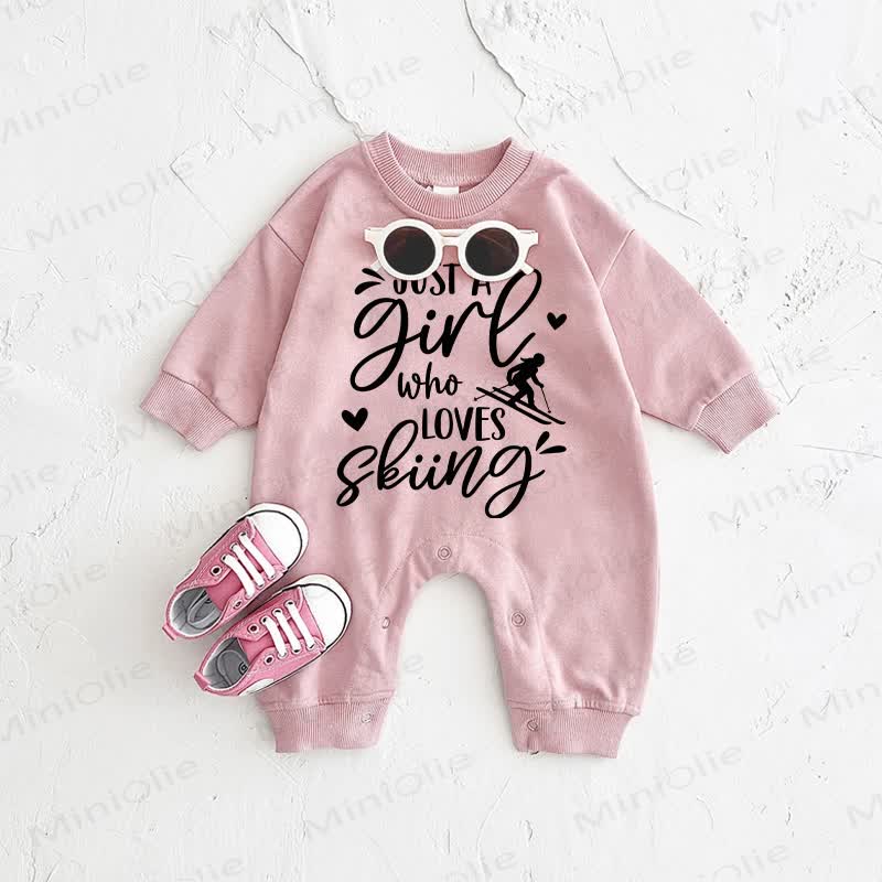 JUST A GIRL WHO LOVES SKIING Baby Pink Romper - Pink - 2-3T - image 1