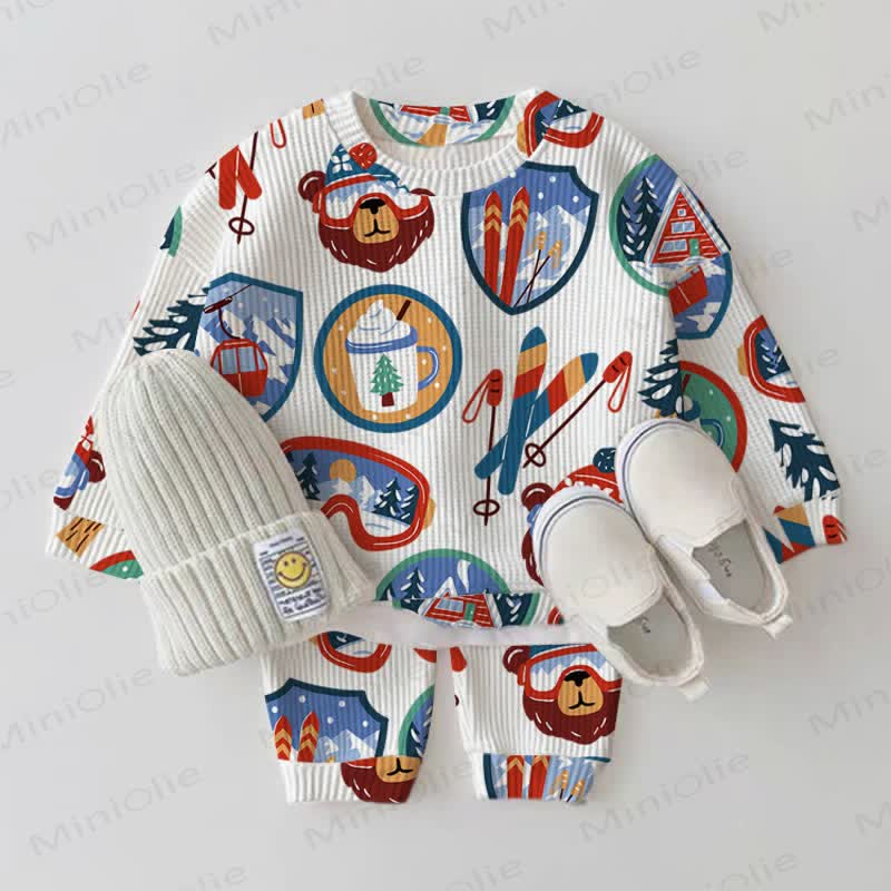 Baby Ski Bear Goggles White Waffle 2-piece Set - White - 2-3T - image 1
