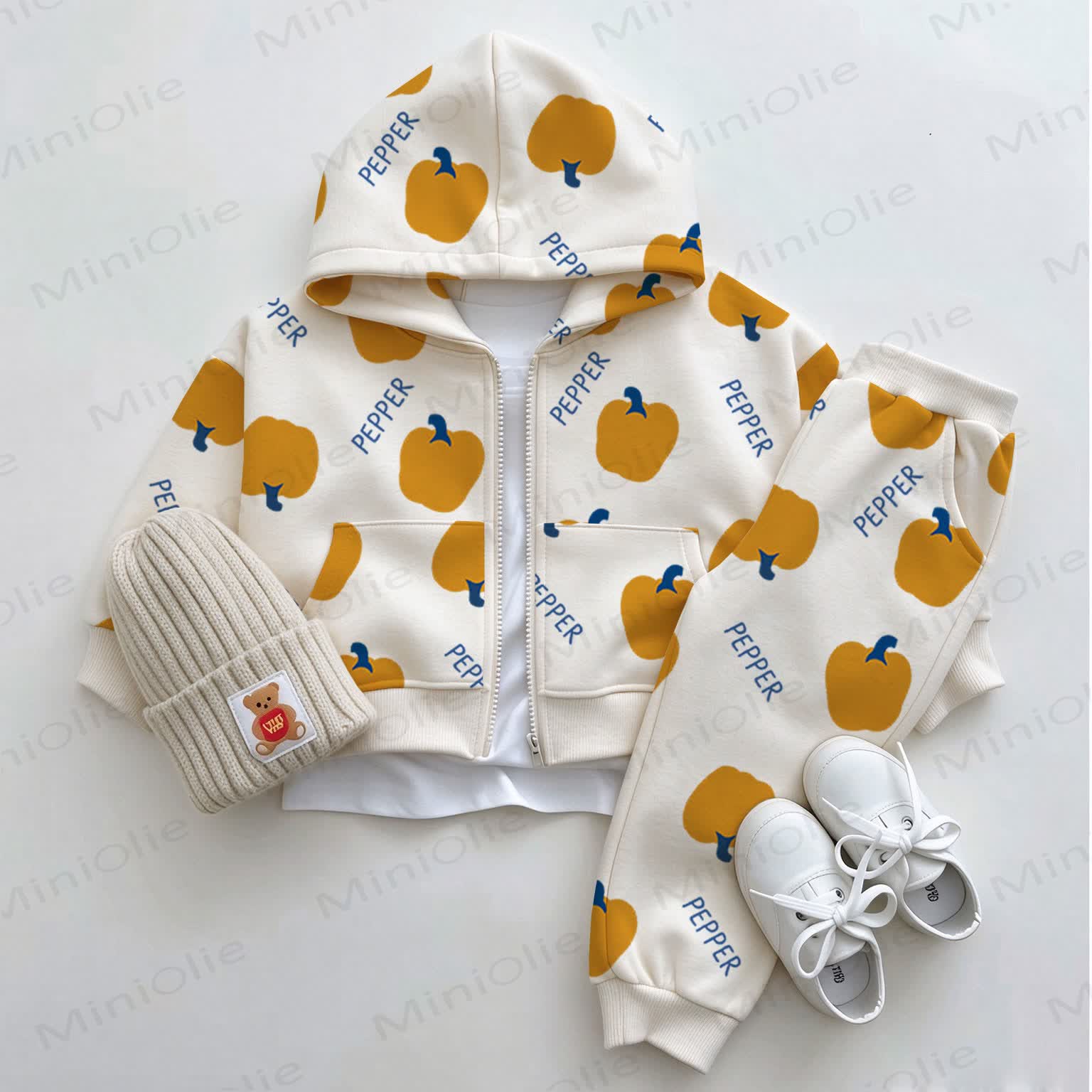 PEPPER Baby Hoodie and Pants 2-piece Set - Beige - 3-5T - image 1