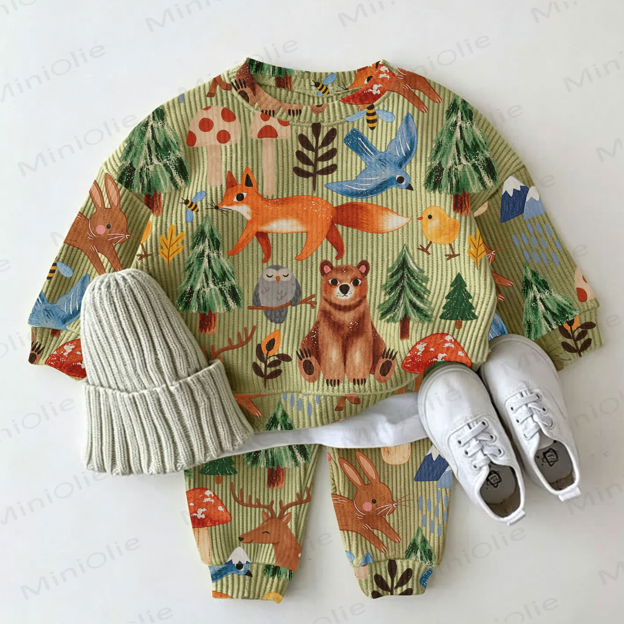 Baby Forest Animal Green Waffle 2-piece Set - Green - 2-3T - image 1