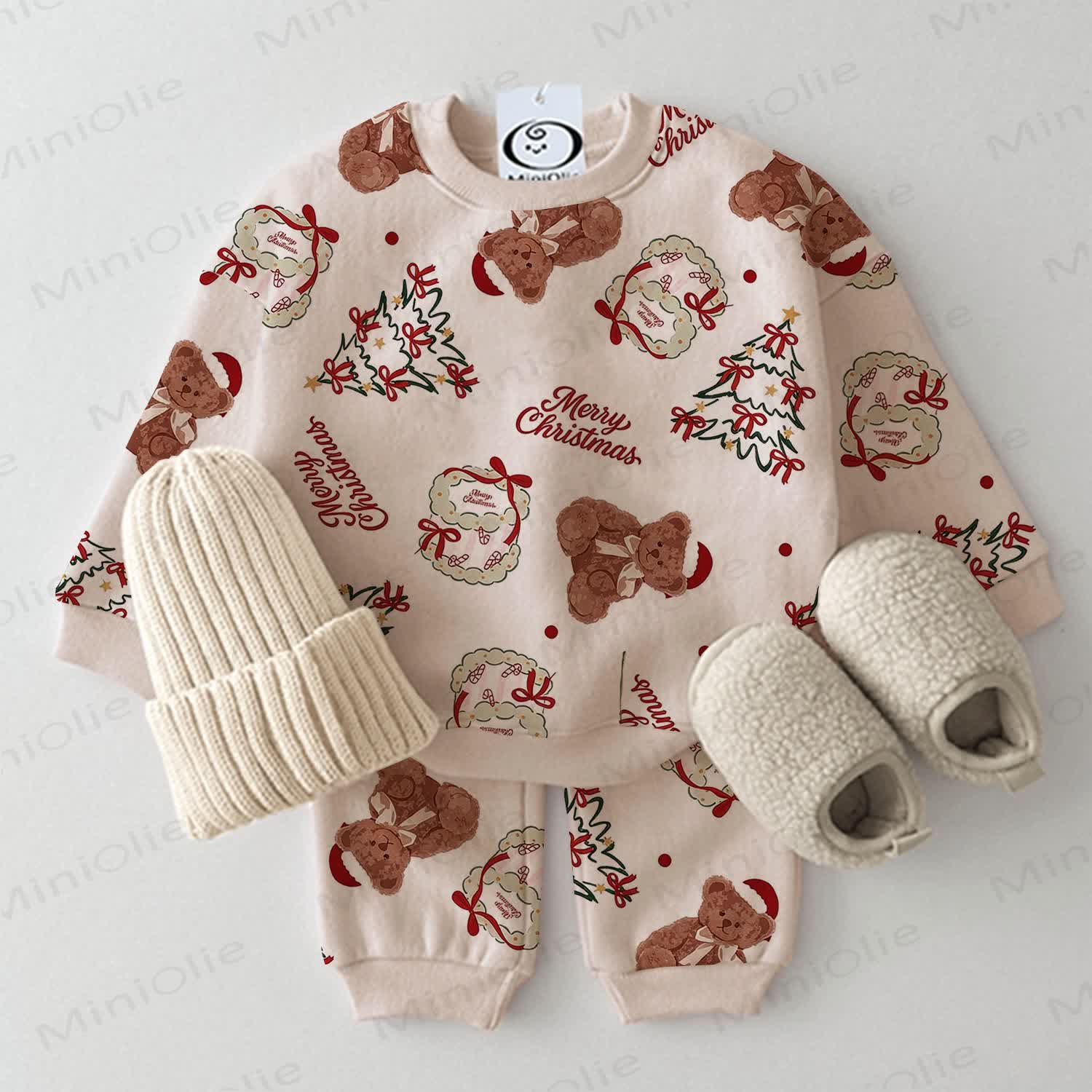 MERRY CHRISTMAS Baby Toddler Bear Apricot 2-piece Set - Apricot - 3-5T - image 1