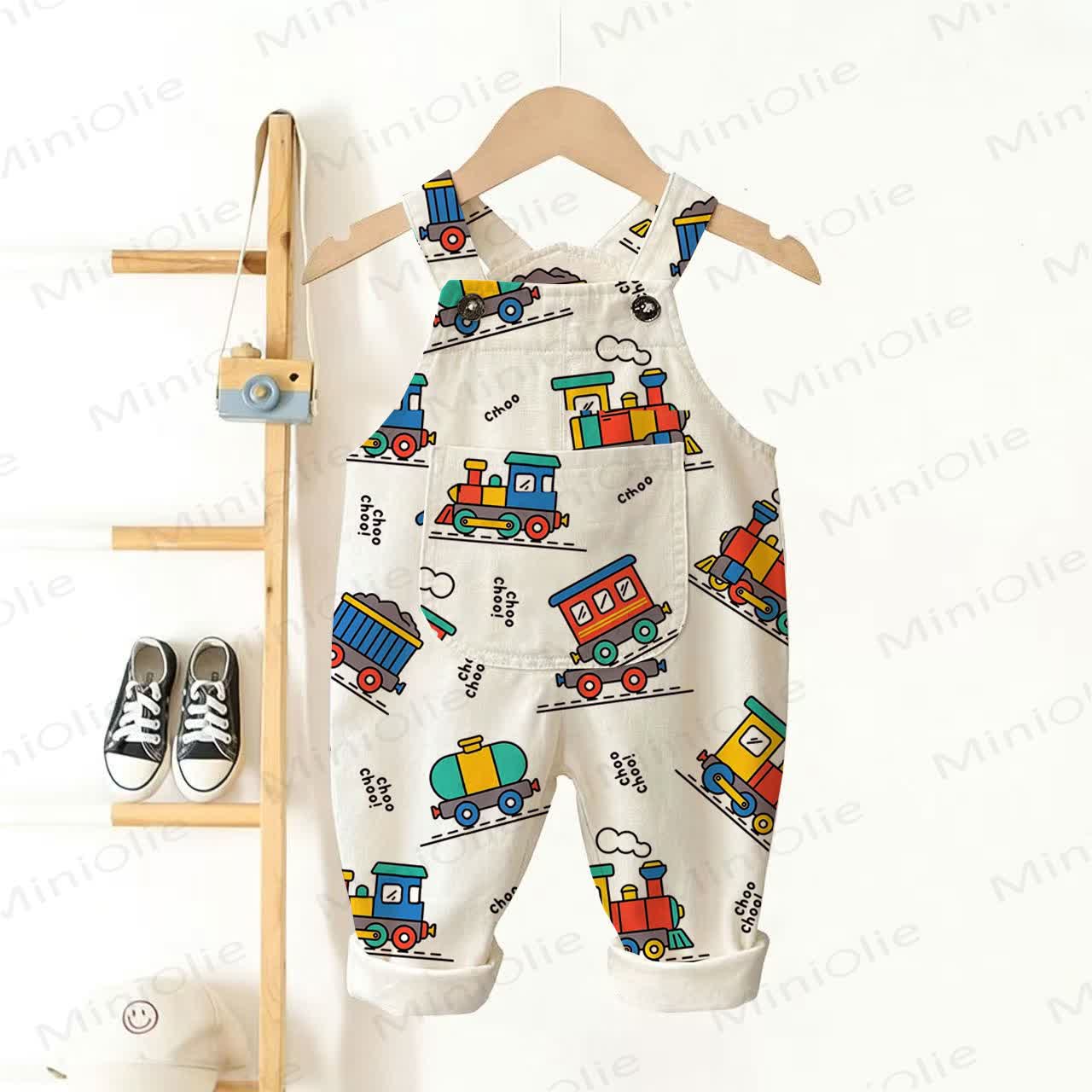 CRHOO Baby Toddler Vehicle Pocket Overalls - Beige - 3-5T - image 1