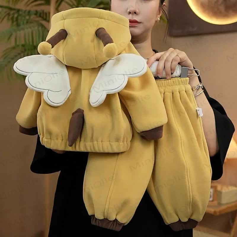Toddler Yellow Angel Wing Hooded Fleece Set - Yellow - 4-5T - image 1