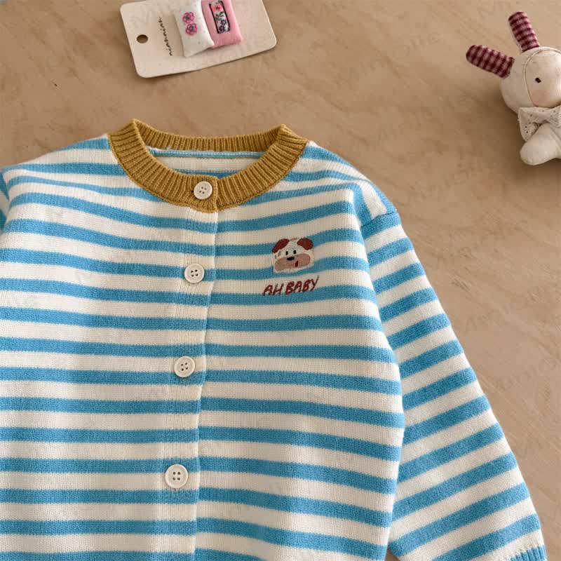 AH BABY Toddler Blue Stripe Bear Knit Cardigan - image 2