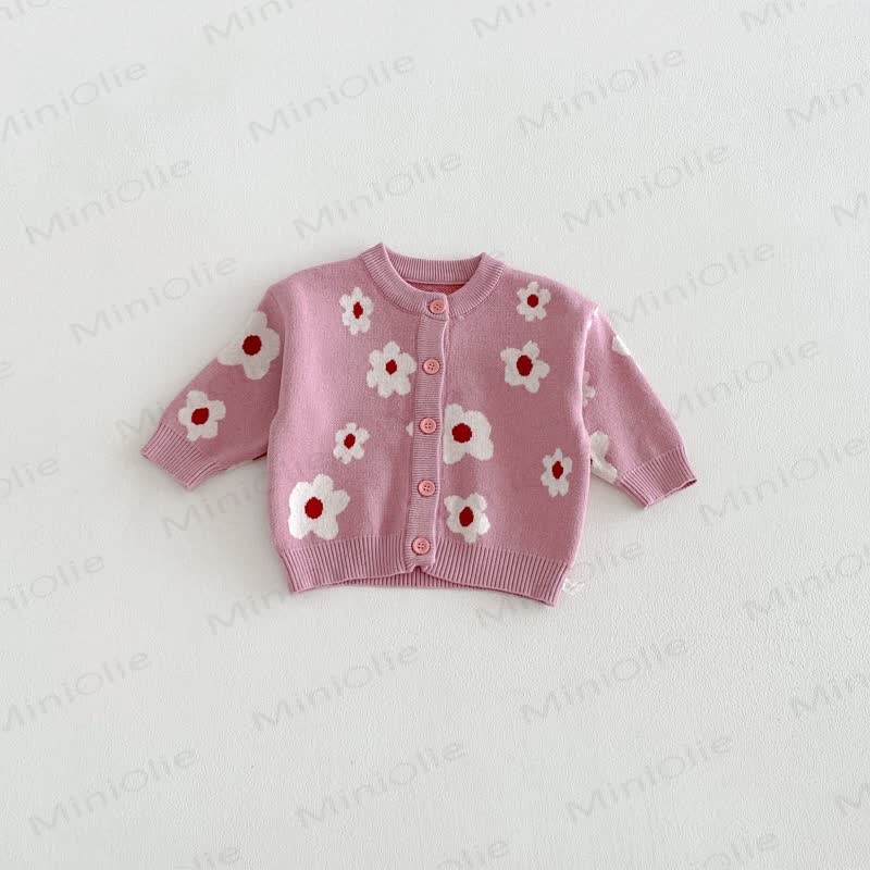 Baby Floral/Animal Knit Button Cardigan - Pink Flower - 3-4T - image 2