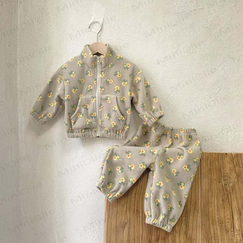 Baby Cozy Stand Collar Jacket and Pants Set - Gray - 3-4T - image 2