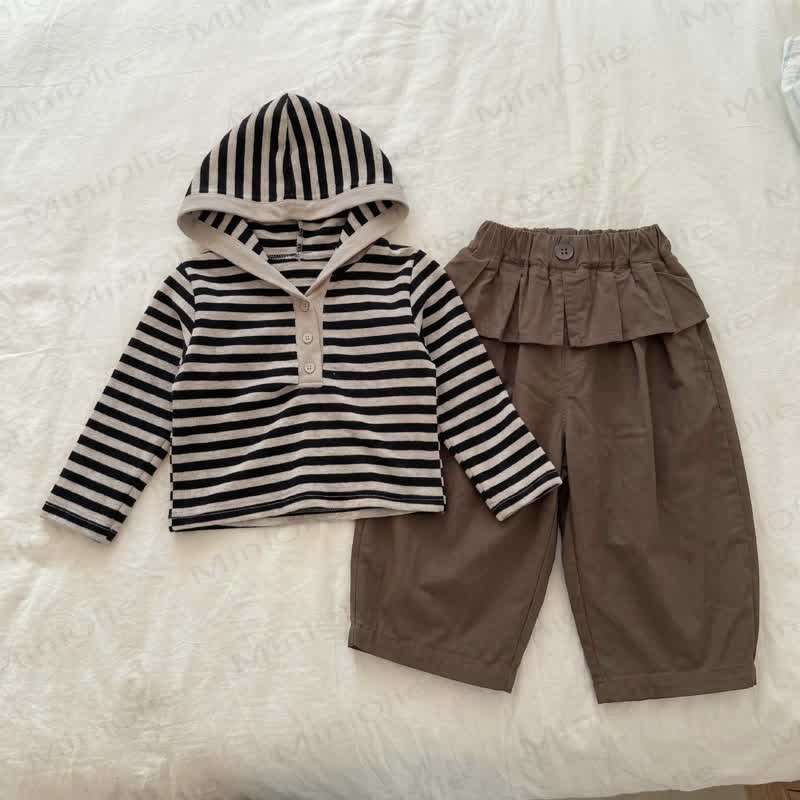 Toddler Stripe Hooded Top and Ruffle Pants Set - Brown Set - 6.5-8T - image 1