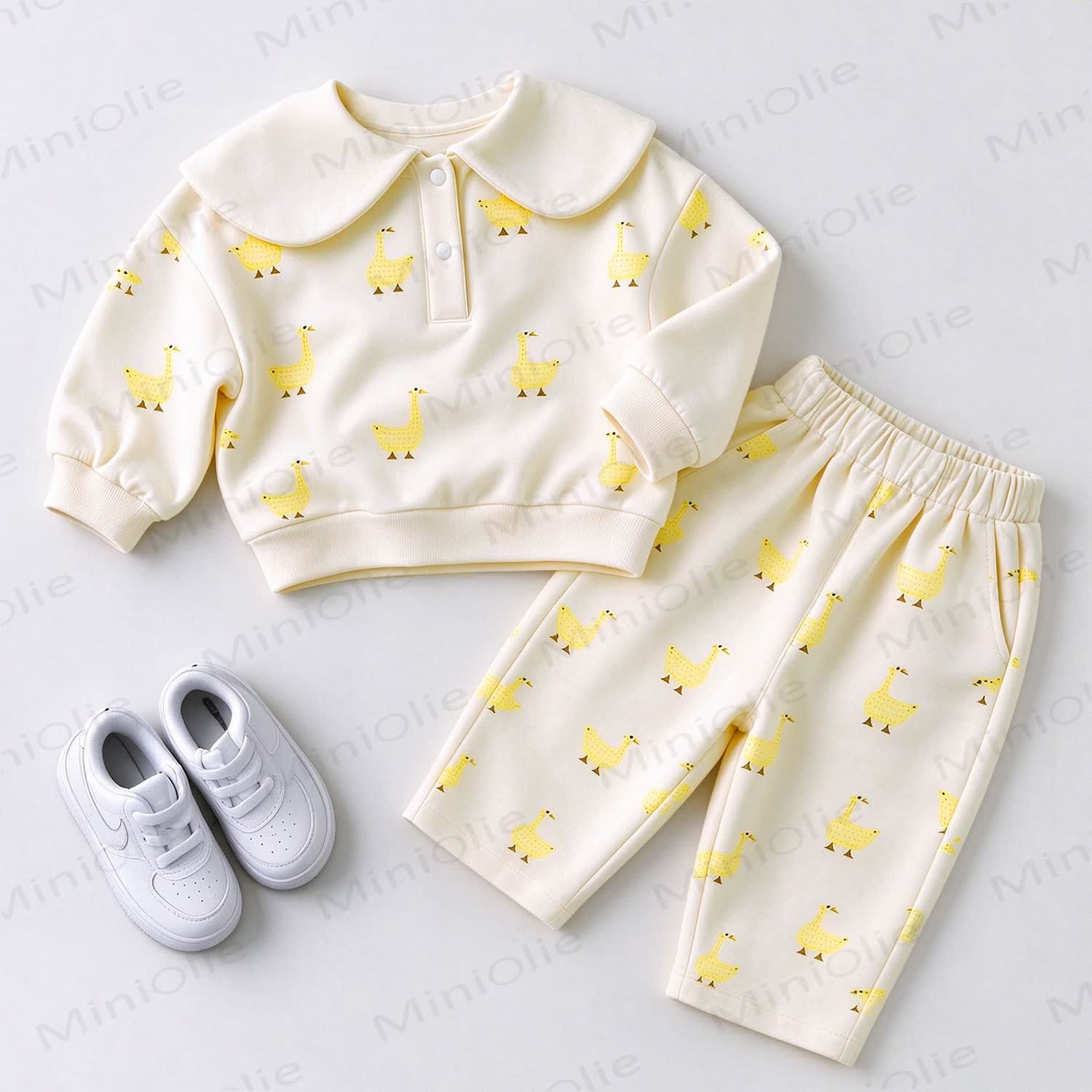 Baby Duck Peter Pan Collar Sweatshirt and Pants 2-piece Set - Beige - 3-5T - image 1