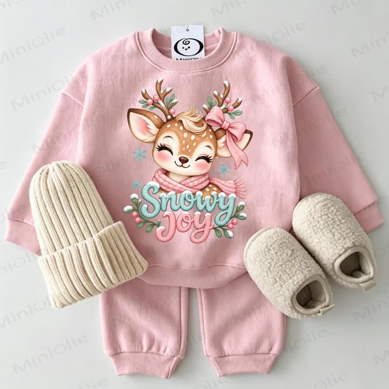 SNOWY JOY Baby Deer Sweatshirt 2-piece Pink Set - Pink - 2-3T - image 1