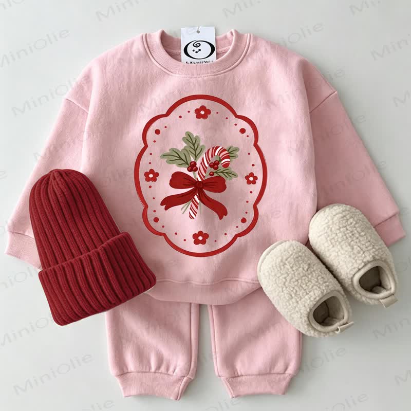 Baby Christmas Bow Print Sweatshirt 2-piece Pink Set - Pink - 2-3T - image 1