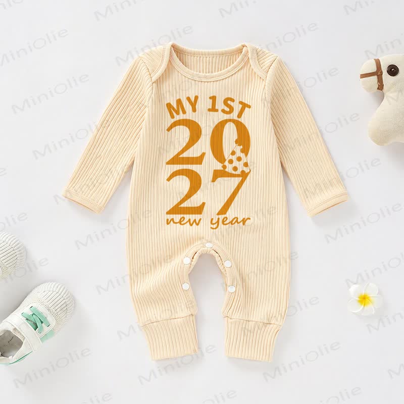 MY 1ST NEW YEAR 2027 Baby Apricot Ribbed Long-Sleeve Romper - Apricot - 18-24M - image 1