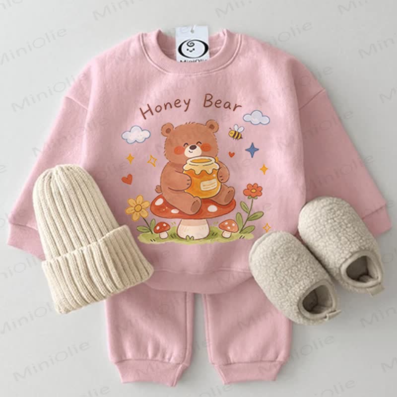 HONEY BEAR Baby Bear Sweatshirt 2-piece Pink Set - Pink - 2-3T - image 1