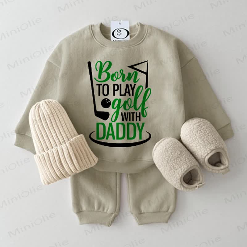 BORN TO PLAY GOLF WITH DADDY Baby Golf Sweatshirt 2-piece Grey Green Set - Grey Green - 2-3T - image 1