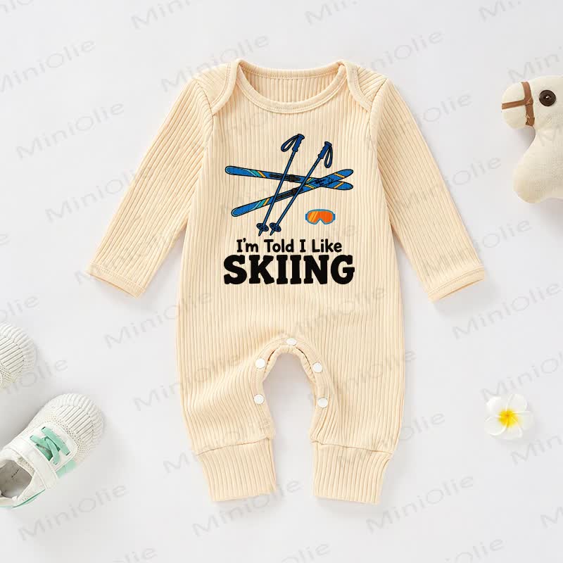 I'M TOLD I LIKE SKIING Baby Apricot Ribbed Long-Sleeve Romper - Apricot - 18-24M - image 1