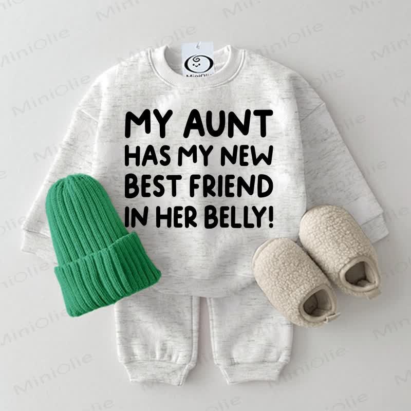 MY AUNT HAS MY NEW BEST FRIEND IN HER BELLY! Baby Sweatshirt 2-piece Set - Light Grey - 2-3T - image 2