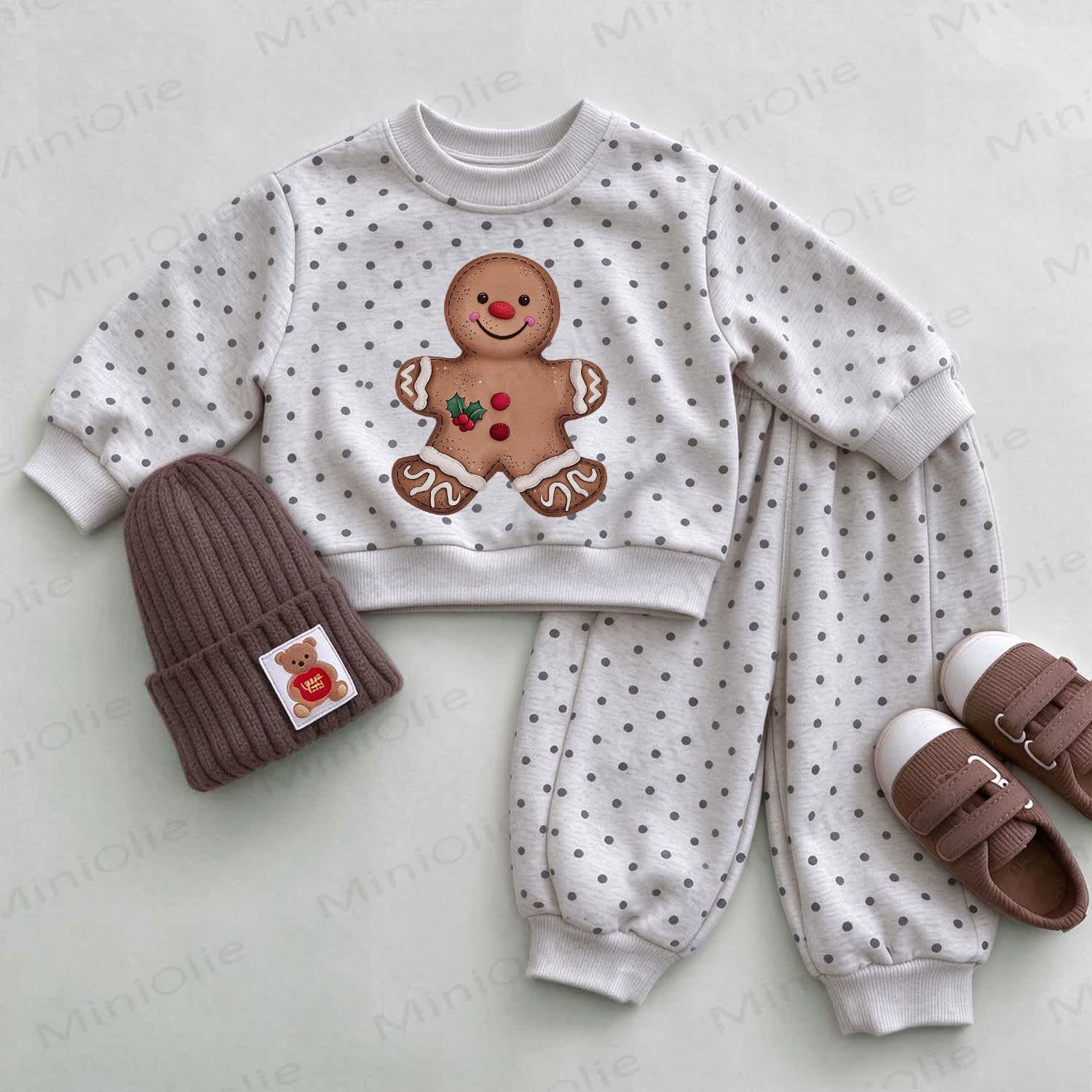 Baby Light Gray Gingerbread Man Polka Dot Sweatshirt Set - Light Gray - 2-3T - image 1