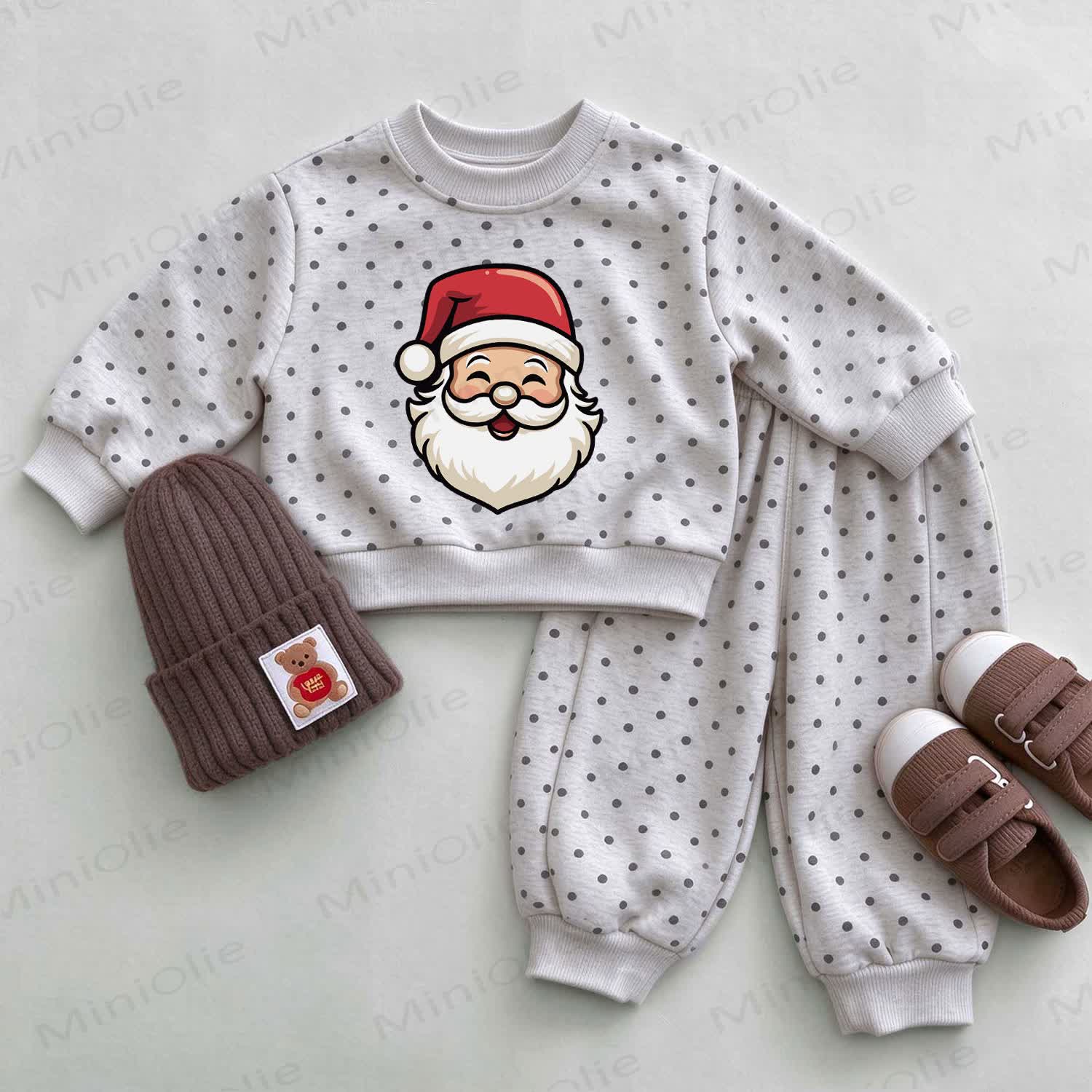 Baby Light Gray Santa Polka Dot Sweatshirt Set - Light Gray - 2-3T - image 1