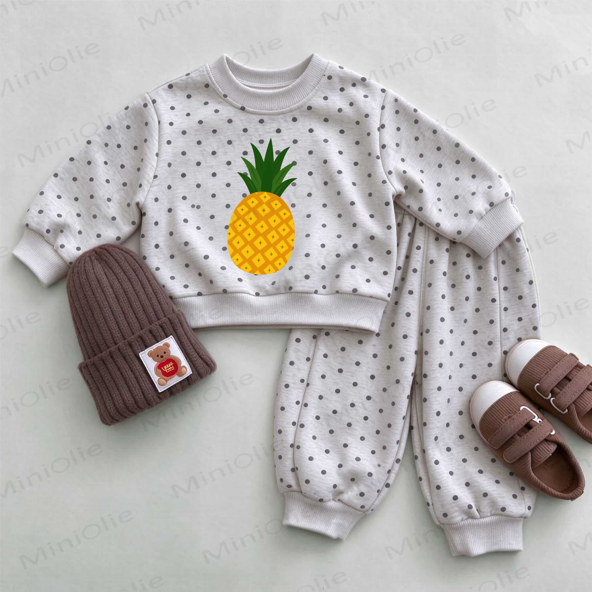 Baby Light Gray Pineapple Polka Dot Sweatshirt Set - Light Gray - 2-3T - image 1