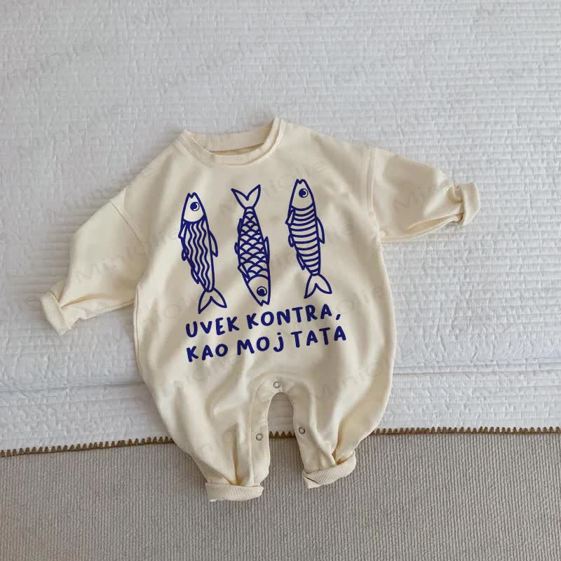 UVEK KONTRA, KAO MOJ TATA Baby Fish Beige Romper - Beige - 2-3T - image 1