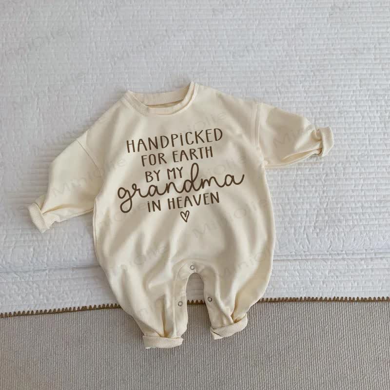 HANDPICKED FOR EARTH BY MY GRANDMA IN HEAVEN Baby Beige Romper - Beige - 2-3T - image 1