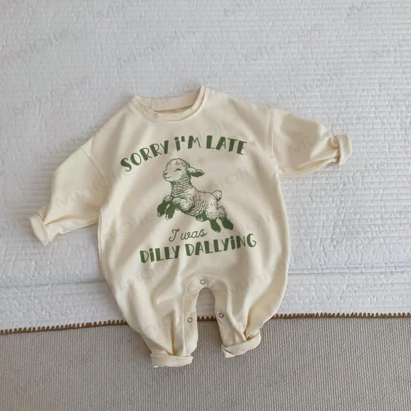 SORRY I'M LATE DILLY DALLYING Baby Beige Romper - Beige - 2-3T - image 1