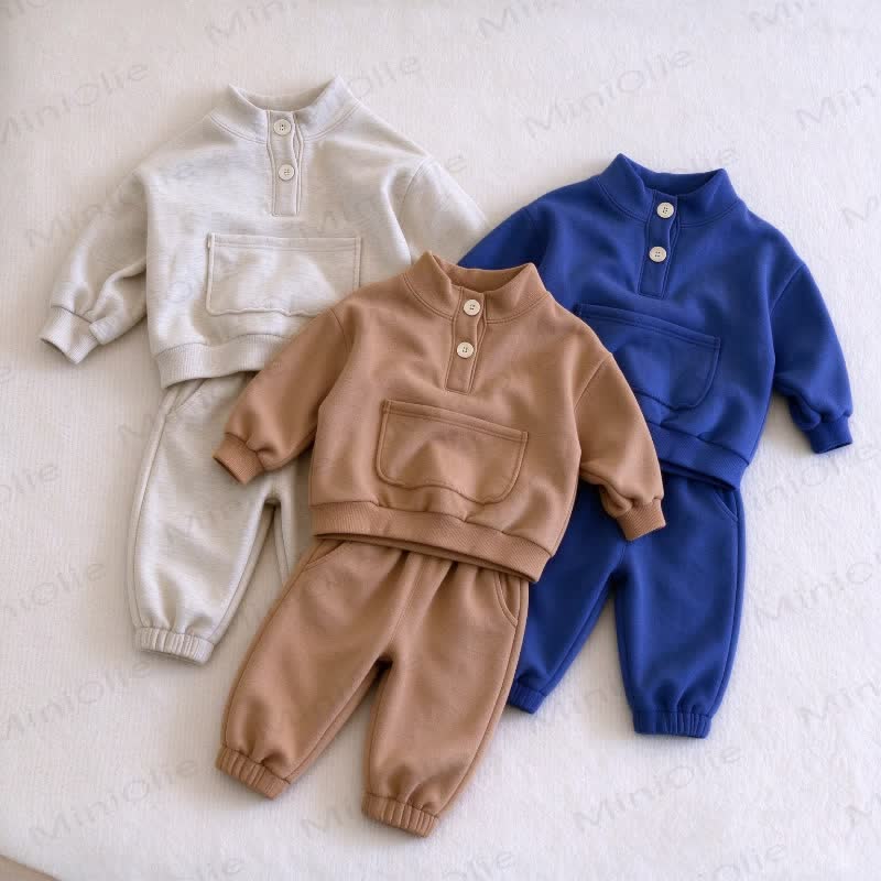 Toddler Solid Color Half Placket Sweatshirt and Jogger Set - image 1