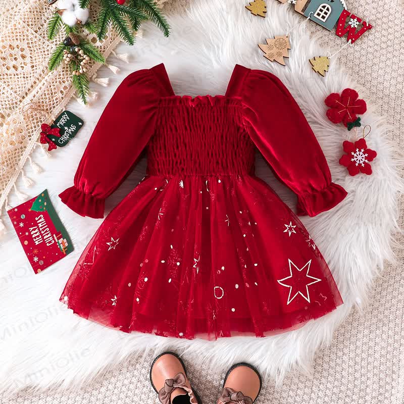 Baby Toddler Girl Christmas Starry Tulle Dress - Red - 5-6T - image 2