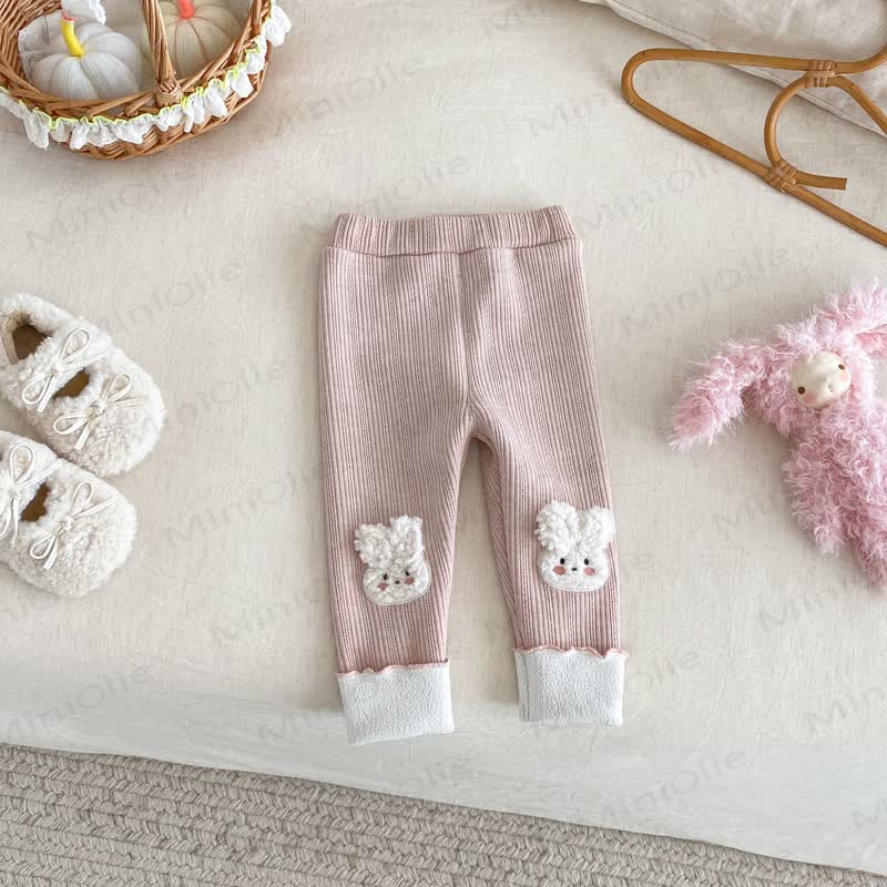 Baby Girl Rabbit Ribbed Foldover Cuff Leggings - Pink - 4-5T - image 2