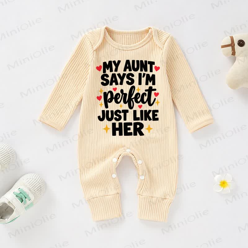 MY AUNT SAYS I'M PERFECT JUST LIKE HER Baby Apricot Ribbed Long-Sleeve Romper - Apricot - 18-24M - image 1