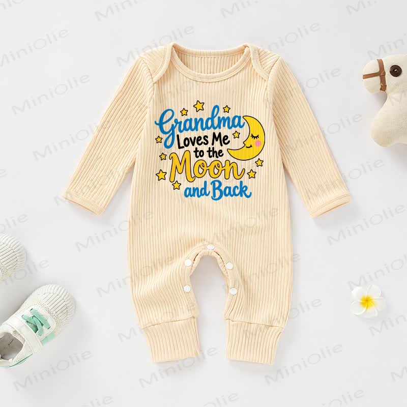 GRANDMA LOVES ME TO THE MOON AND BACK Baby Apricot Ribbed Long-Sleeve Romper - Apricot - 18-24M - image 1