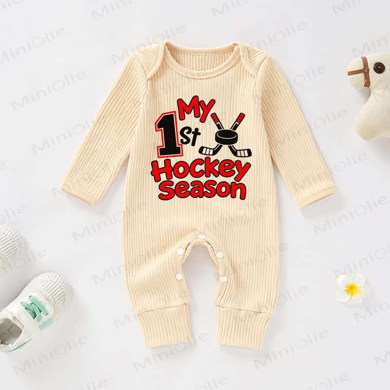 MY 1ST HOCKEY SEASON Baby Apricot Ribbed Long-Sleeve Romper - Apricot - 18-24M - image 1
