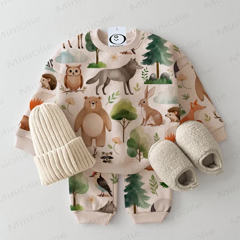 Baby Toddler Forest Animals Beige 2-piece Set - Beige - 3-5T - image 1
